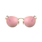 Ray Ban Men Round Frame Shiny Metallic Gold Sunglasses