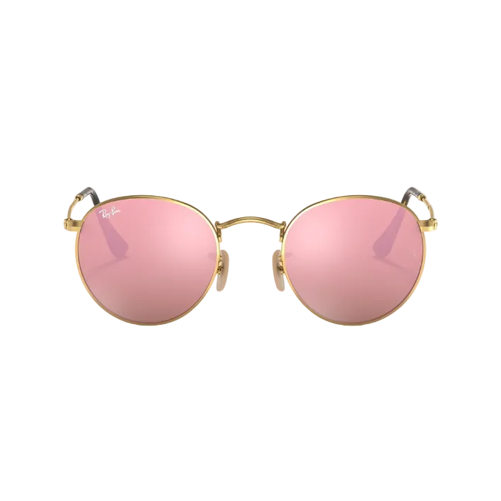 Ray Ban Men Round Frame Shiny Metallic Gold Sunglasses