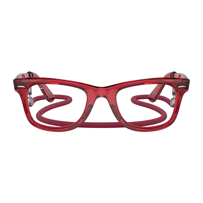 Ray Ban Men Square  Frame Polished Transparent Red Sunglasses