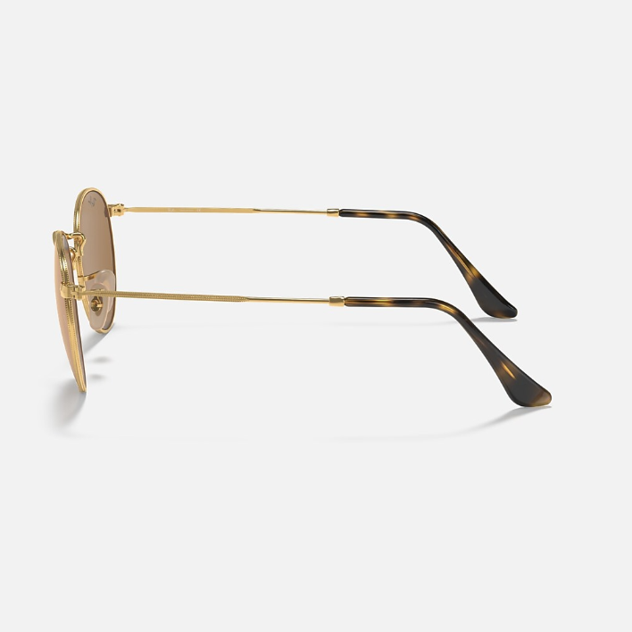 Ray Ban Men Round Frame Shiny Metallic Gold Sunglasses