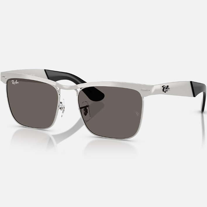 Ray Ban Men Square Frame Matte Sandblasted Silver Sunglasses