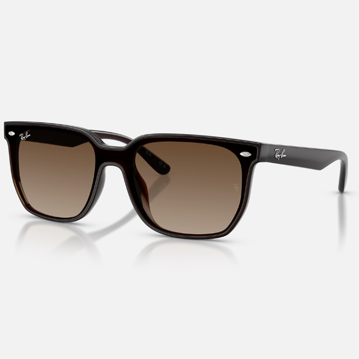 Ray Ban Men Square Frame Polished Transparent Dark Brown Sunglasses