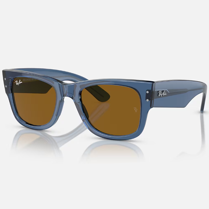 Ray Ban Men Square Frame Polished Transparent Blue Sunglasses