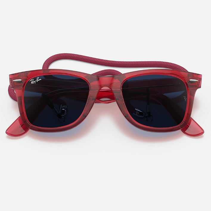Ray Ban Men Square  Frame Polished Transparent Red Sunglasses