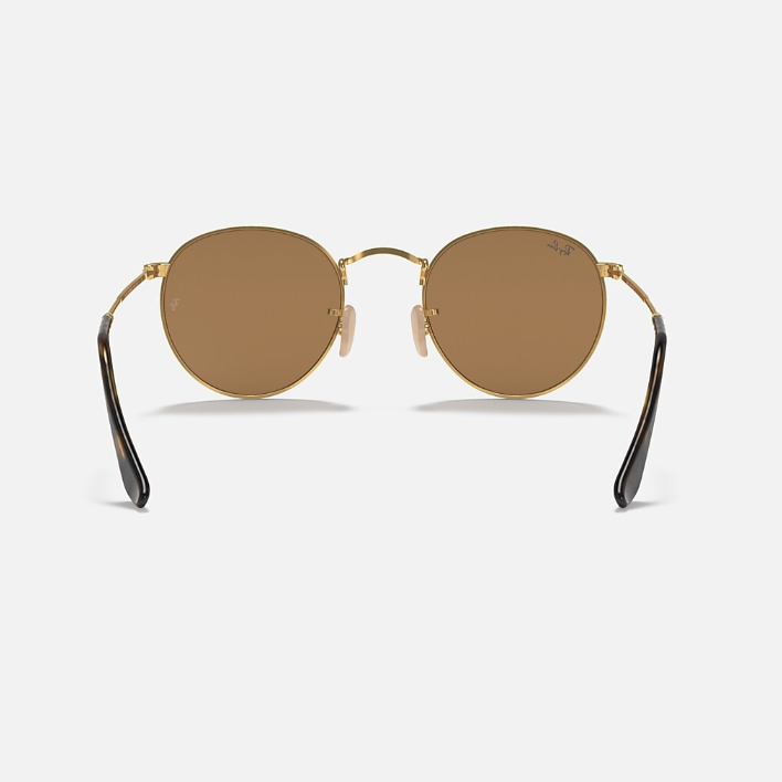 Ray Ban Men Round Frame Shiny Metallic Gold Sunglasses