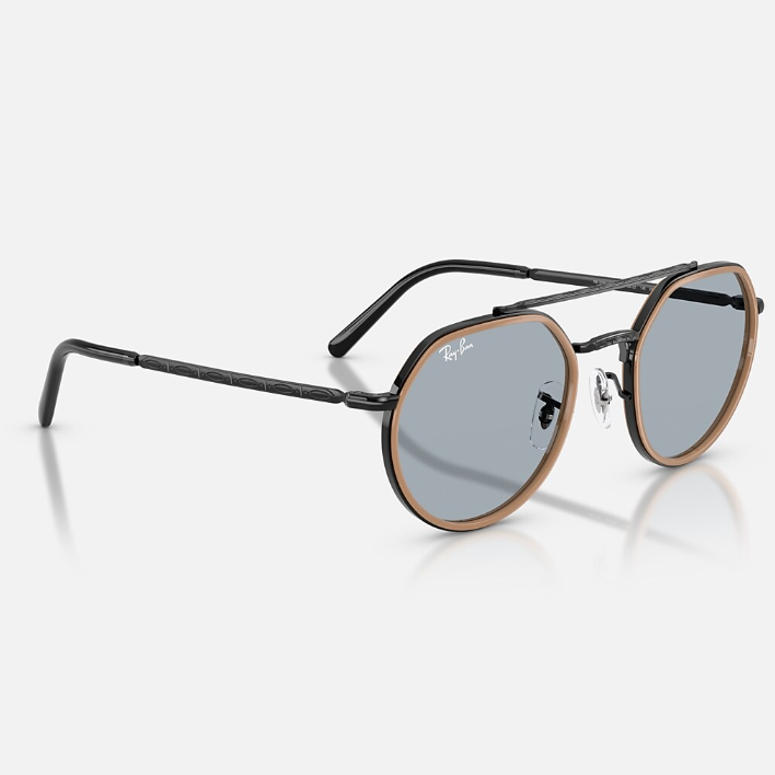 Ray Ban Men Irregular Frame Polished Black Sunglasses