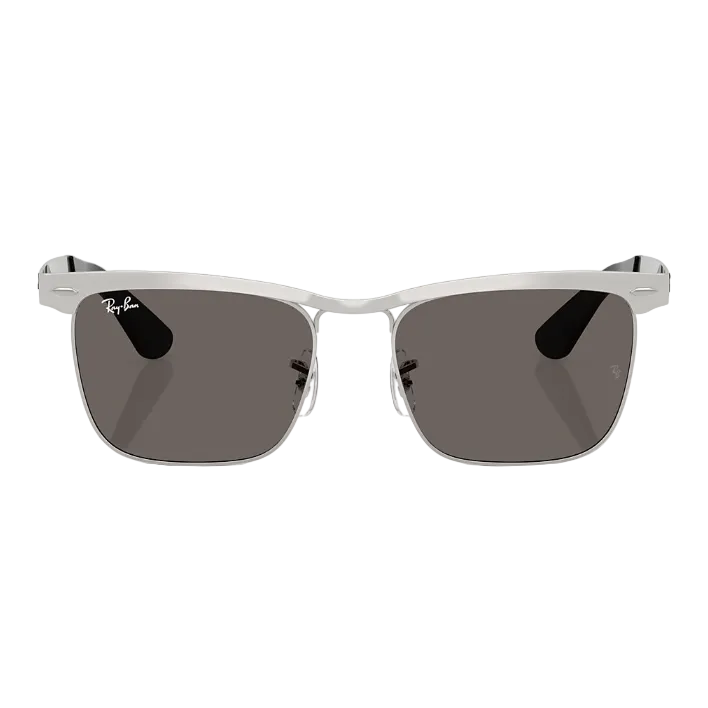 Ray Ban Men Square Frame Matte Sandblasted Silver Sunglasses