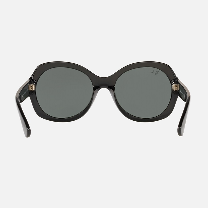 Ray Ban Men Round Frame Leather Black Sunglasses