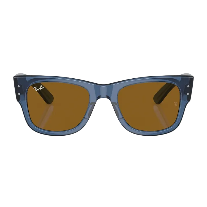 Ray Ban Men Square Frame Polished Transparent Blue Sunglasses