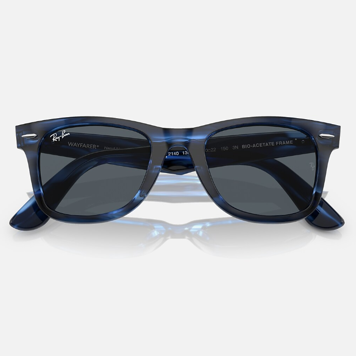 Ray Ban Men Square Frame Polished Striped Blue Sunglasses