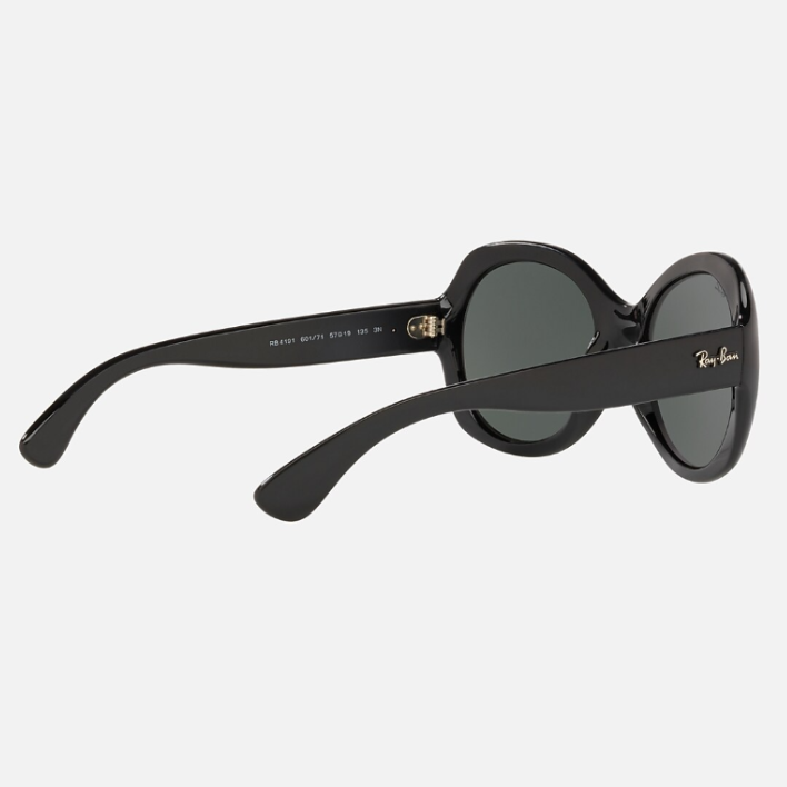 Ray Ban Men Round Frame Leather Black Sunglasses