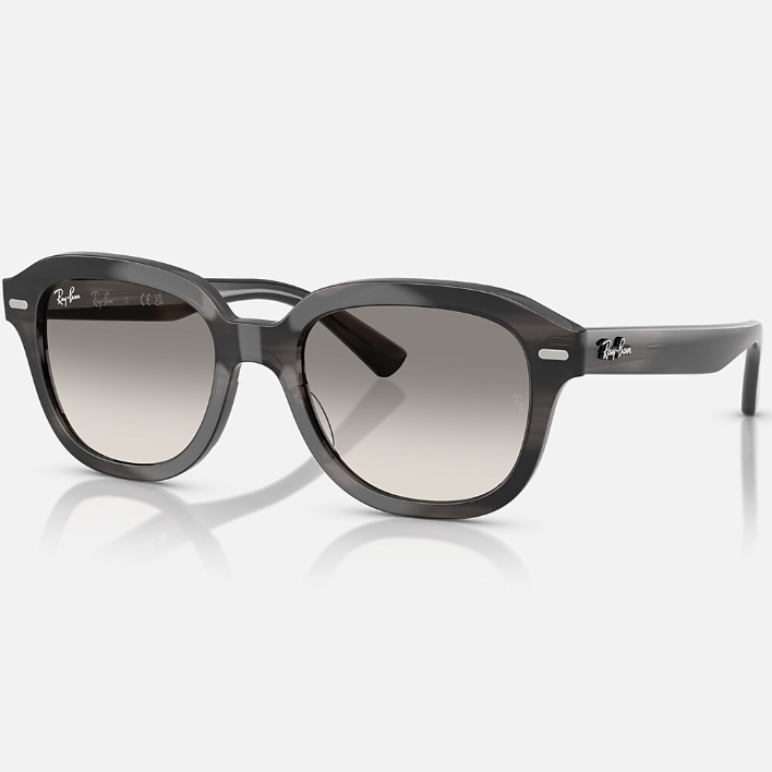 Ray Ban Men Square Frame Polished Striped Grey Sunglasses