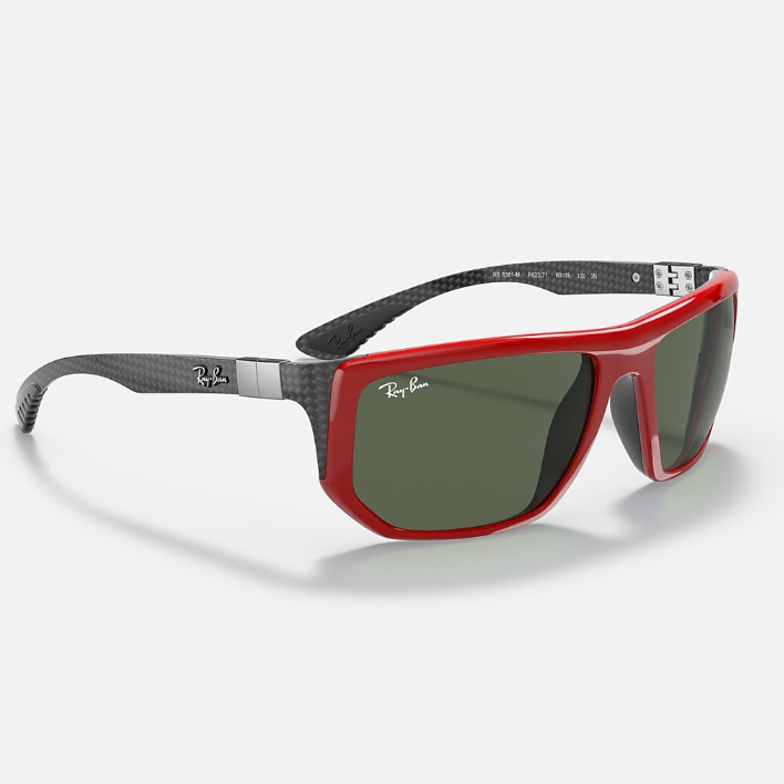 Ray Ban Men Irregular Frame Polished Dark Red Sunglasses