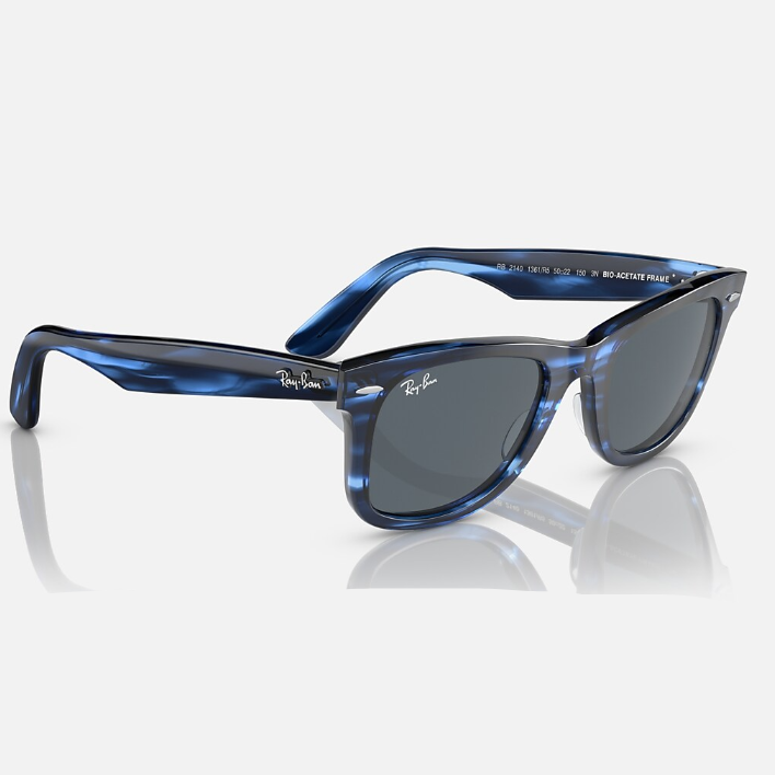 Ray Ban Men Square Frame Polished Striped Blue Sunglasses