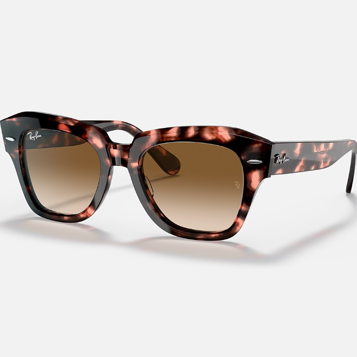 Ray Ban Men Square Frame Polished Pink Havana Sunglasses