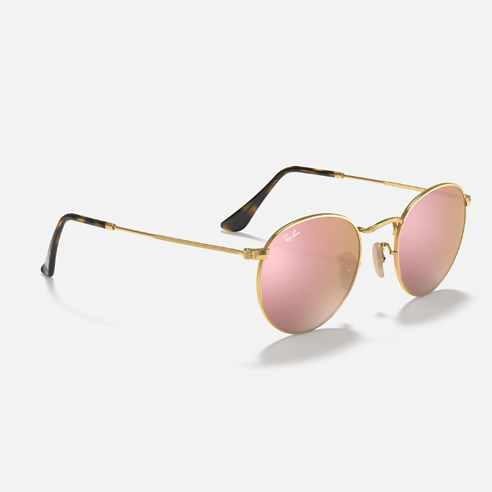 Ray Ban Men Round Frame Shiny Metallic Gold Sunglasses