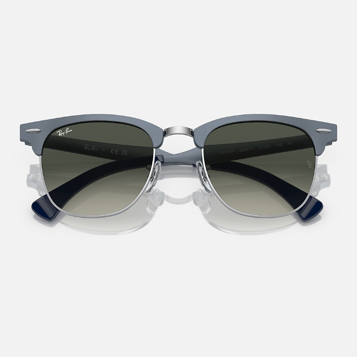 Ray Ban Women Square Frame Matte Blue On Silver Sunglasses