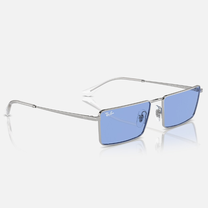 Ray Ban Women Rectangle Frame Mirror Silver Sunglasses