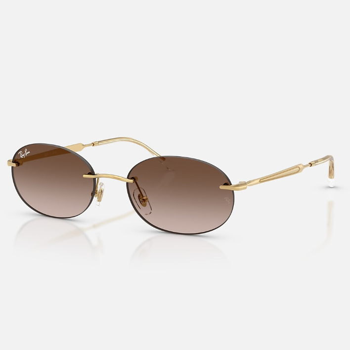 Ray Ban Men Oval Frame Glitter Gold Sunglasses