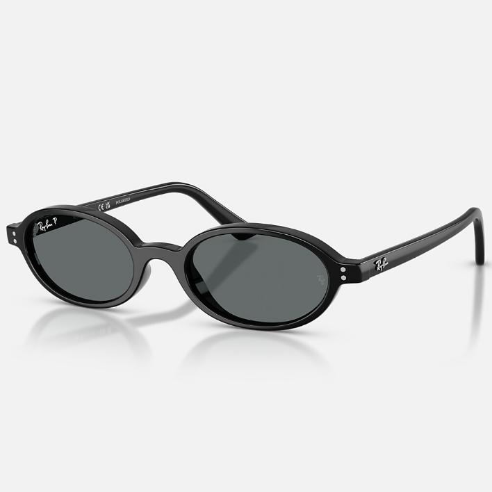 Ray Ban Men Oval Frame Polished Black Sunglasses