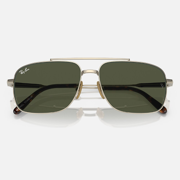 Ray Ban Men Pillow Frame Shiny Matte Gold Sunglasses