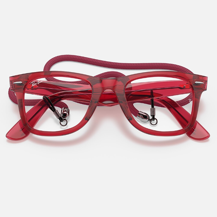 Ray Ban Men Square  Frame Polished Transparent Red Sunglasses