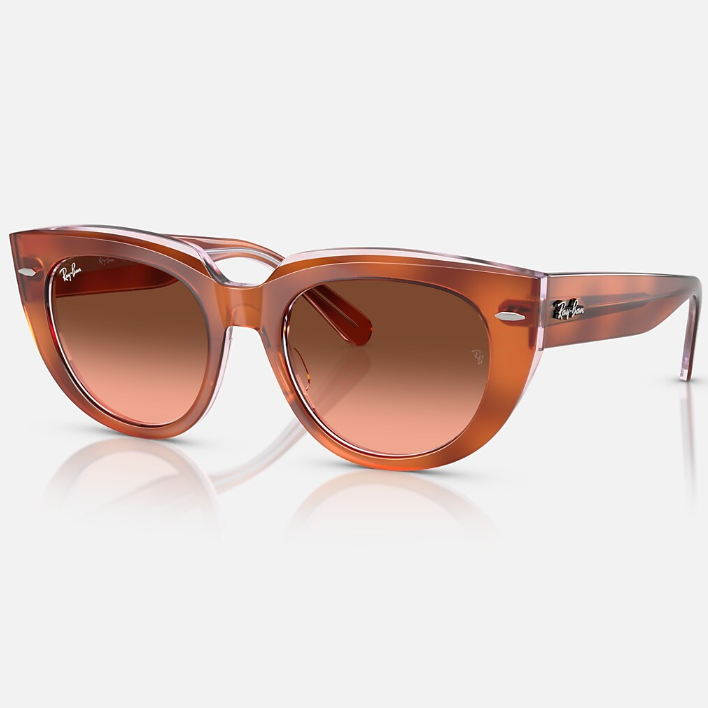 Ray Ban Women Square Frame Polished Red Havana Sunglasses