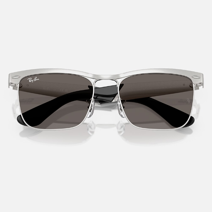 Ray Ban Men Square Frame Matte Sandblasted Silver Sunglasses