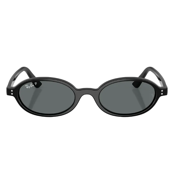 Ray Ban Men Oval Frame Polished Black Sunglasses