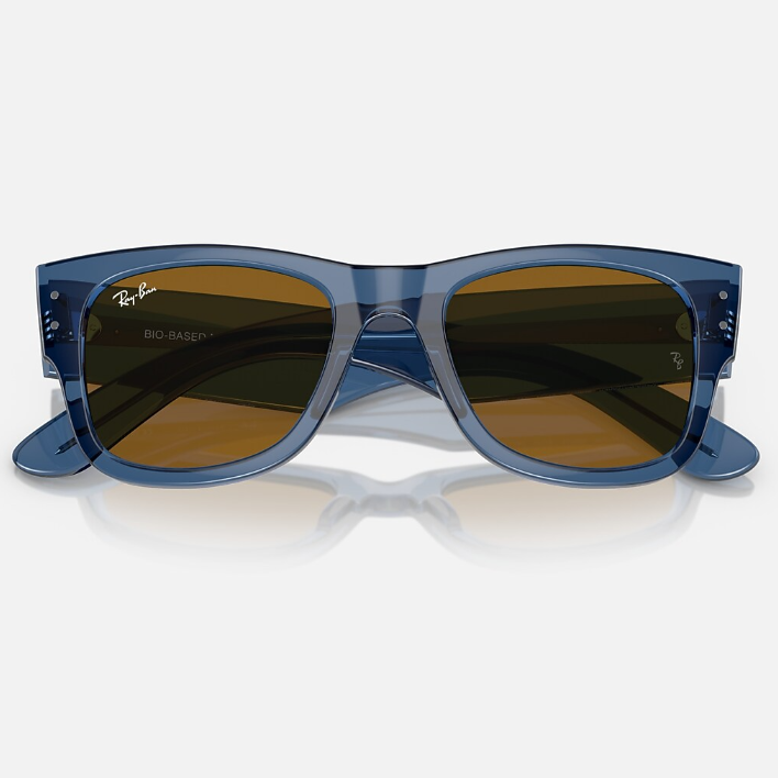 Ray Ban Men Square Frame Polished Transparent Blue Sunglasses