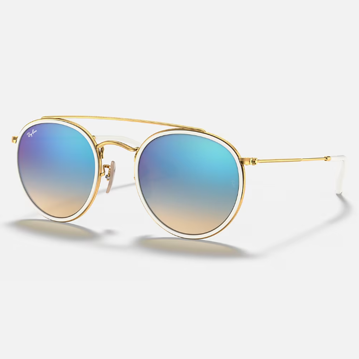 Ray Ban Men Round Frame Polished Shiny Gold Sunglasses