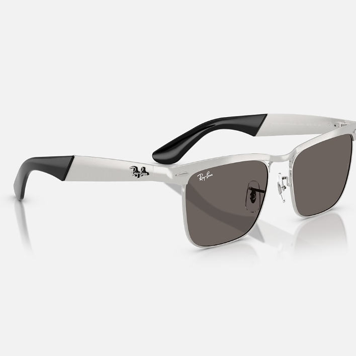 Ray Ban Men Square Frame Matte Sandblasted Silver Sunglasses