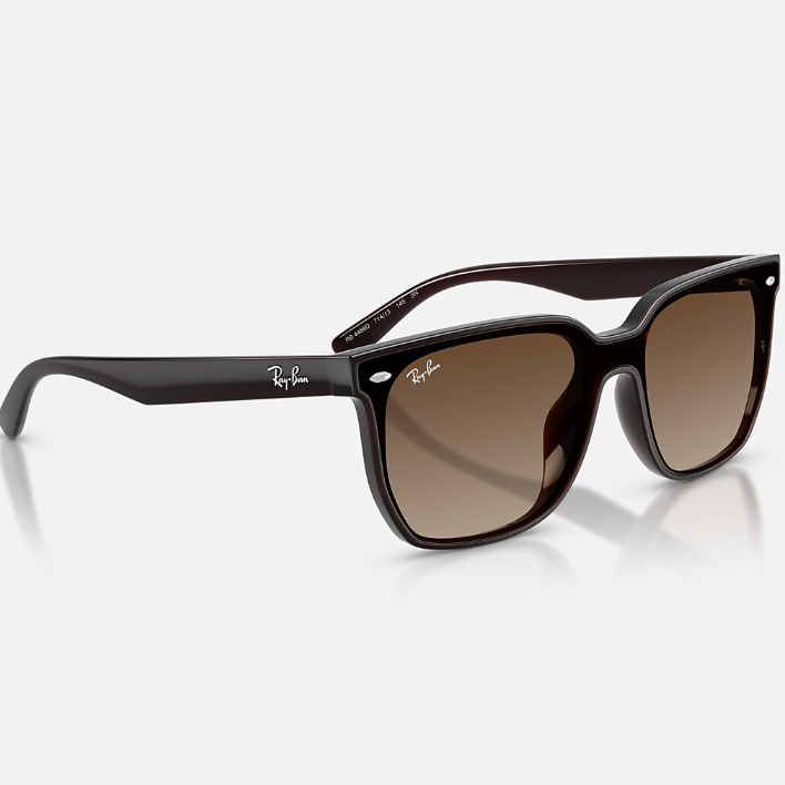 Ray Ban Men Square Frame Polished Transparent Dark Brown Sunglasses