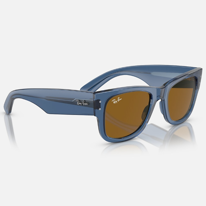 Ray Ban Men Square Frame Polished Transparent Blue Sunglasses