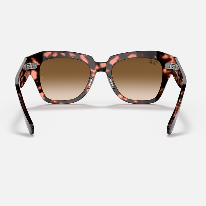 Ray Ban Men Square Frame Polished Pink Havana Sunglasses