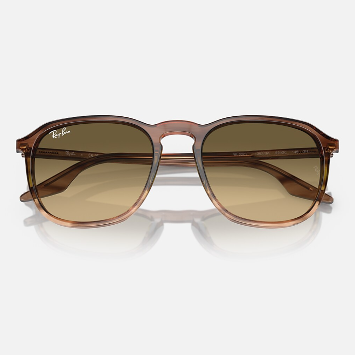 Ray Ban Women Square Frame Striped Brown & Green Sunglasses
