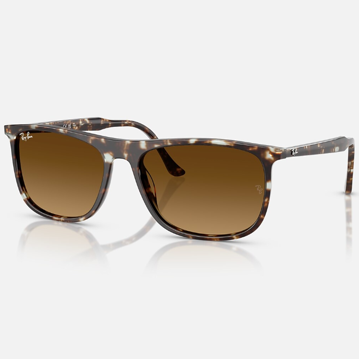 Ray Ban Men Rectangle Frame Polished Havana Red Turtle Sunglasses