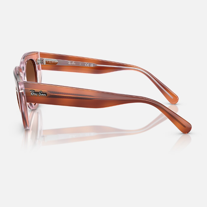 Ray Ban Women Square Frame Polished Red Havana Sunglasses