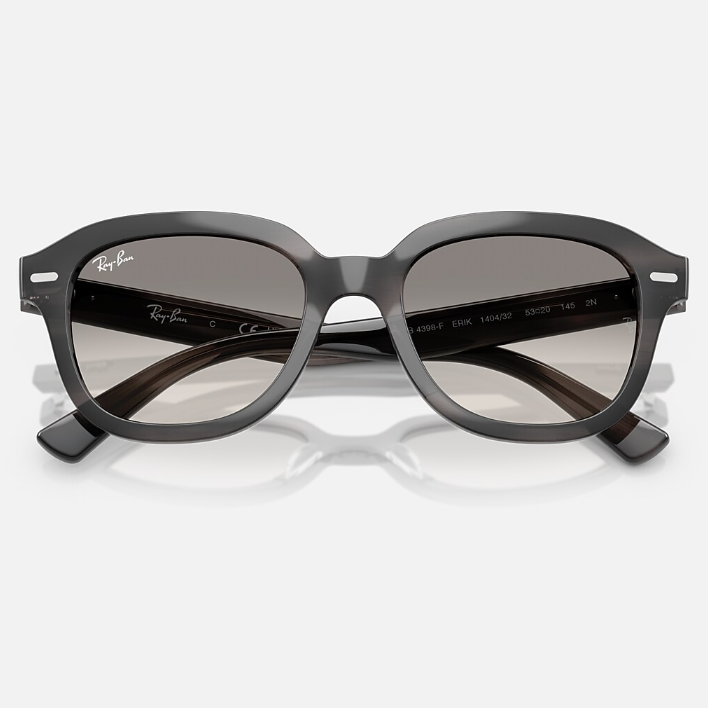 Ray Ban Men Square Frame Polished Striped Grey Sunglasses