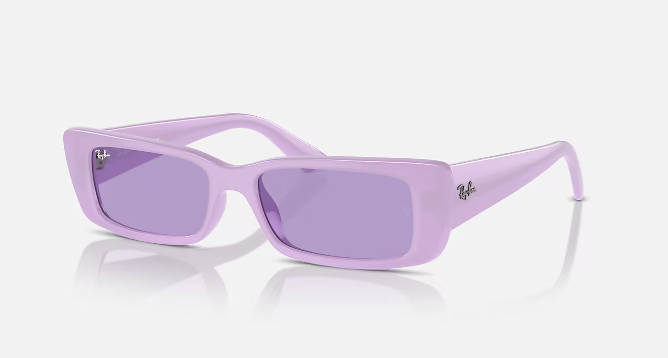 Ray Ban Men Rectangle Frame Polished Lilac Sunglasses