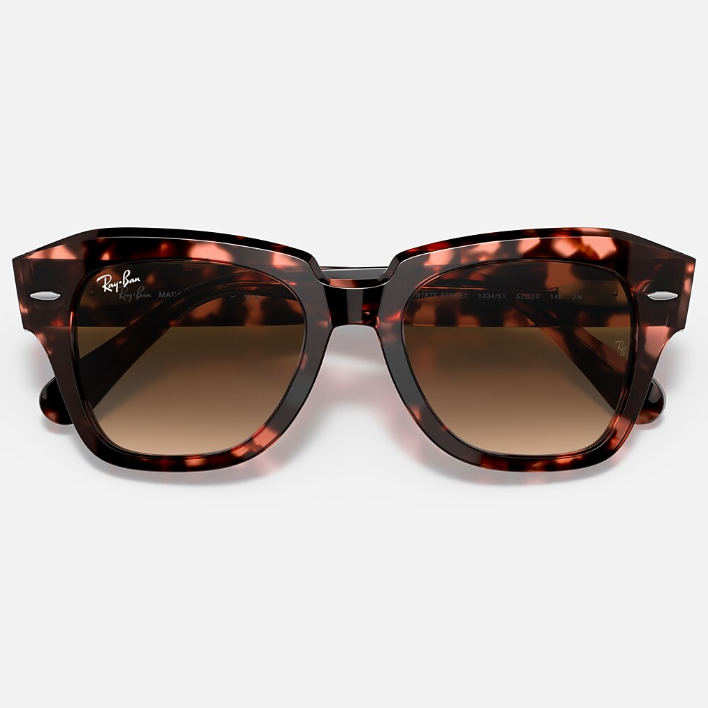 Ray Ban Men Square Frame Polished Pink Havana Sunglasses
