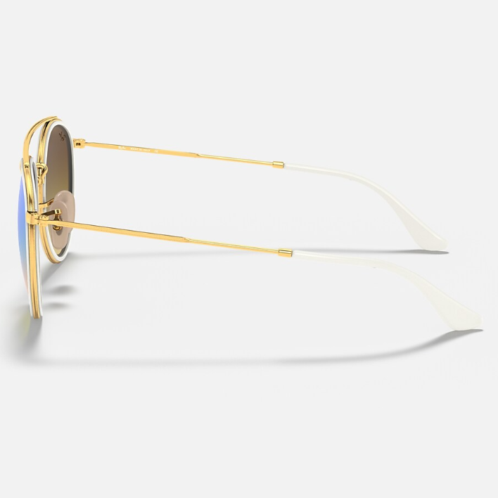 Ray Ban Men Round Frame Polished Shiny Gold Sunglasses