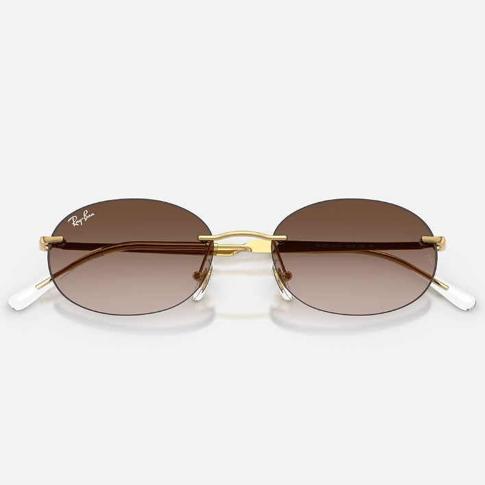 Ray Ban Men Oval Frame Glitter Gold Sunglasses