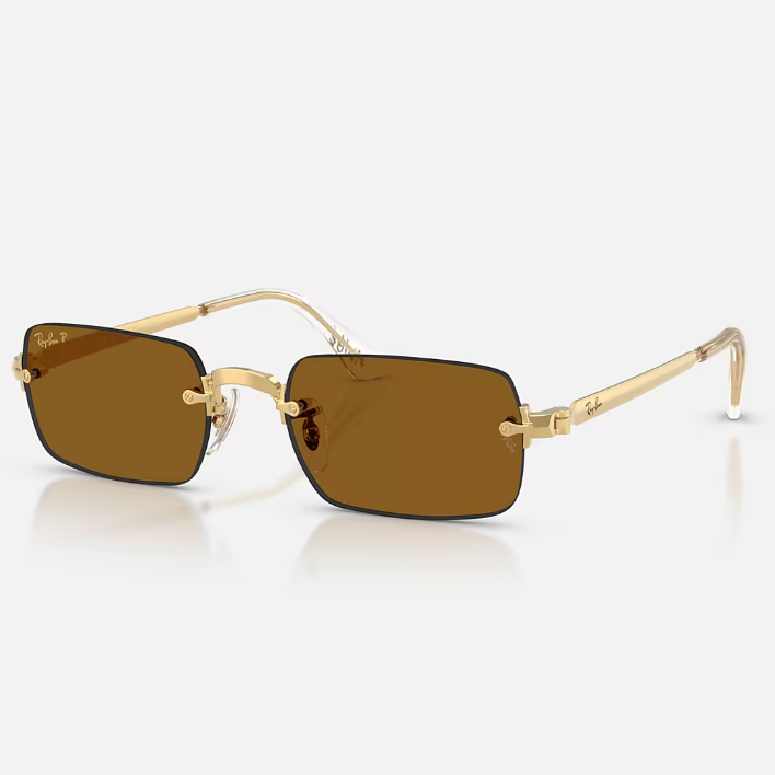 Ray Ban Women Rectangle Frame Polished Arista Gold Sunglasses