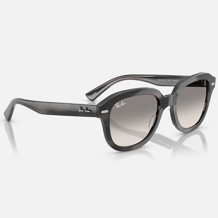 Ray Ban Men Square Frame Polished Striped Grey Sunglasses