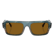 Ray Ban Men Rectangle Frame Polished Havana Blue Sunglasses