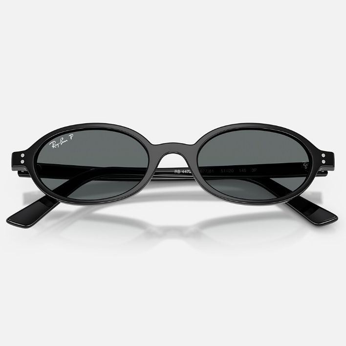 Ray Ban Men Oval Frame Polished Black Sunglasses