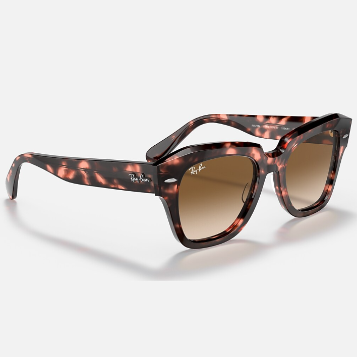 Ray Ban Men Square Frame Polished Pink Havana Sunglasses