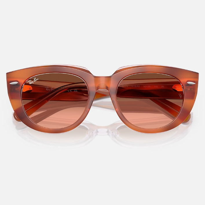 Ray Ban Women Square Frame Polished Red Havana Sunglasses