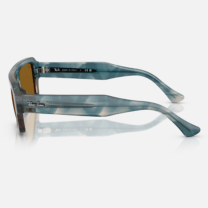 Ray Ban Men Rectangle Frame Polished Havana Blue Sunglasses